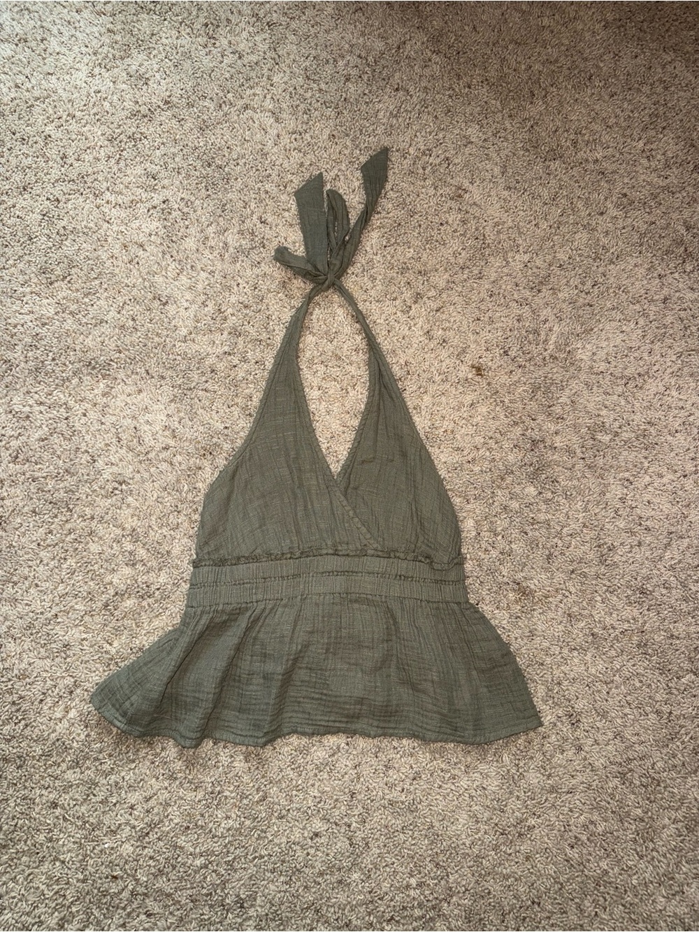 American Eagle Women's Halter Peplum Tank Top - Olive Green